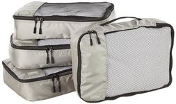 Amazon Basics Packing Cubes for Suitcases, Travel Organisers, Zipper, 4-Piece Set Bags, Medium, Gray