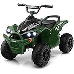 Costzon Kids ATV, 12V Battery Powered Electric Vehicle with High/Low Speed, Treaded Tires, Headlights, Horn, Music, Forward & Backward, Gift for Boys & Girls, Ride on 4 Wheeler Quad (Green)