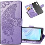 LEECOCO Samsung Galaxy A50 Case Premium PU Leather Flip Wallet Case Butterfly Embossed Full Body Protection Flip Stand Card Holder Magnetic Cover for Samsung Galaxy A50 Big Butterfly Light Purple SD