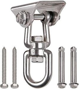 1000 lb Capacity Heavy Duty 360° Swivel Swing Hangers, 304 Stainless Steel Openable Punching Bag Hanger with Screws for Porch Swing Set Playground Gym Yoga Hammock Chair Straps Rope Tire Pod Bed Swing, 360°Swivel Hook