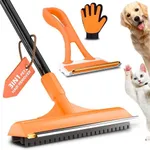3 in 1 Carpet rake Kit for Pet Hair Removal Tool - 58"Adjustable Handle,Rubber Broom,2 in 1 Handheld Brush,Pet Grooming Glove，Carpet Scraper Brush for Rugs,Couch,Floors,Fumiture,car,Dogs & Cats