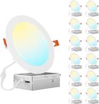 JESLED 12 Pack 6 Inch 6CCT LED Recessed Slim Pot Light with Junction Box, 2700K 3000K 3500K 4000K 5000K 6000K, Dimmable Downlight Ceiling Light, 12W Eqv 100W, 1050LM, ETL & FCC