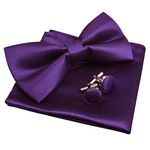Men's Solid Formal Banded Pre-tied Bow Ties Set (Dark Purple)