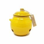 Verano Spanish Ceramics Selena Glaze Hand Dipped Garlic Storage Jar Pot with Lid - Decorative Home Décor Kitchen Restaurant Café Dining Counter Top Food Round Cannister Keeper - 15cm Yellow