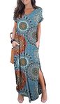 GRECERELLE Women Maxi Long Dress Summer Casual Beach Boho Short Sleeve V Neck Maxi Dresses with Pocket (FP Mix Blue, XXL)