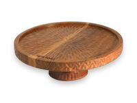 Vesta Homes Large Round Acacia Wooden Cake Stand, Pizza Stand & Charcuterie Board | Diameter - 12 inch, Height - 4 inch | Handcrafted in India