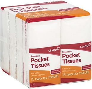 LEADER Soft 2-Ply Facial Tissues Pocket Packs, Pure Cotton, On-The-Go Travel Size, Resealable, 24 Packs of 15 (360 Tissues)