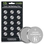 POWEROWL High Capacity CR2450 Battery (15-Pack) 3v Lithium Batteries, 10 Years Leak-Free, Long Lasting CR 2450