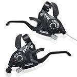 CYSKY Bike Shifter 3x7 / 3x8 Speed Shifters Brakes Combo, Left Right Brake Lever Shifter Kits with Gear Indicator and Brake Cables Compatible with Moutain Bike, Road Bike (3 x 7 Speed)