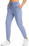 G Gradual Women's Joggers Pants with Zipper Pockets High Waisted Athletic Tapered Sweatpants for Women Workout Lounge, Light Blue, Large