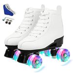 XUDREZ Roller Skates Double Row Skates Adjustable High-top Roller Skates Indoor Outdoor Adult Roller Skates (White flash wheel,37=UK:4.5)