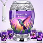 Mini Urns for Human Ashes Adult Female – Hummingbird Keepsake Urn for Ashes for Women – Handcrafted Small Urns Set – Memorial Urn to Honor Loved Ones with Love and Grace (Purple, Set of 5)