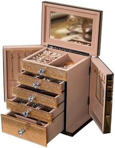 Glass Jewelry Box With Sparkle Twinkle Bling Decor, 5-Tier Jewelry Organizer for Women Girls, Jewelry Gift Decorative Boxes, Tabletop Organizer For Earring Necklace,Gift For Women,Gift for Mom