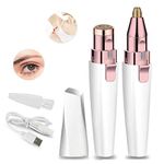 Painless 2 in 1 Rechargeable hair removal trimmer for women with Replaceable Heads, upper lip hair remover for women Eyebrow Razor face trimmer (PL202) (Beige)