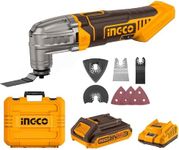 INGCO Cordless Multi Tool with 1pcs 2.0Ah Battery and Charger, 5000-20000 RPM, 6 Variable Speed,3.2° Oscillation Angle, 20V Oscillating Multi-Tool for Sawing, Cutting, Sanding CMLI20228