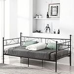 FetiNes Day Bed Metal Bed Frame with Slatted Frame Sofa Single Bed for Bedroom Living Room Fits 90 x 190 cm Mattress, Black