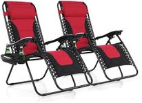 MFSTUDIO Padded Zero Gravity Recliner Chair Set of 2, Folding Patio Lounge Chair w/Adjustable Pillows & Cup Holder for Poolside Backyard, Support 350lbs(Red)