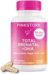 Pink Stork Total Prenatal Vitamins with DHA, Folate, and Iron, 3 Month Supply to Help Support Fetal Development, Pregnancy Must Haves - 180 Capsules