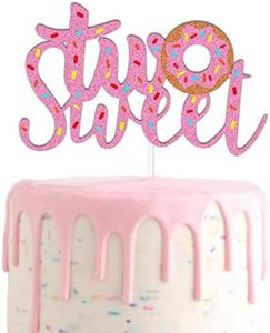 Donut Cake Toppers Candy Two Sweet Cake Decorations with Donut Pink Candy for Donut 2nd Themed Baby Shower Party