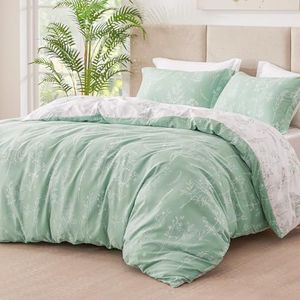 Love's Cabin Sage Green Comforter Set Queen - Queen Size Comforter Set, 3 Pieces Cute Floral Bedding Sets for All Seasons,1 Soft Reversible Botanical Flowers Comforter and 2 Pillow Shams