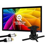 QualGear Projector Ceiling Mount Bundle with 110" Ultra White Fixed Frame Projector Screen & 25' HDMI Cable Hardware Mount