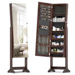 sogesfurniture Lockable Floor Standing Wooden Jewelry Cabinet Mirror Cabinet Chest Armoire Wardrobe Storage Organizer, Brown BHCA-QH-6150-BW-N