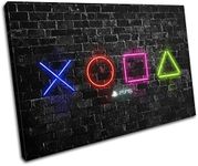 Bold Bloc Design - Playstation 5 Gamer Neon Urban Gaming 60x40cm SINGLE Canvas Art Print Box Framed Picture Wall Hanging - Hand Made In The UK - Framed And Ready To Hang 13-3005(00B)-SG32-LO-B