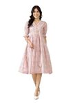 Stylum Women's Pestal Pink Ethnic Printed Cotton Flared Dress (DRSPINKBUBBLE_Baby Pink) (in, Alpha, 6XL, Plus)