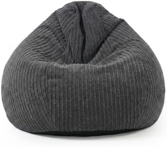 rucomfy Beanbags Slouchbag Large Corduroy Bean Bag Chair - Adult Bean Bag with Filling - Home Furniture Seating for Living Room or Bedroom - Machine Washable - 80 x 110cm (Slate Grey, Beanbag)