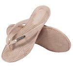 LAVAU Flip Flops for Women, Waterproof Non Slip Thong Sandals for Shower Beach Pool, 100% Recyclable, Tan, 7 UK