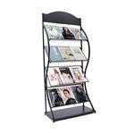 VonVVer Magazine Rack 4 Pockets - Floor Standing Magazine Brochure Holder, A4 Brochure Display Stand Book Literature Floor Display Stand Literature Rack for Trade Show, Exhibitions (Black) (Black)