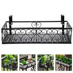 Cabilock Hanging Railing Planter Flower Pot Holder Iron Art Hanging Basket Racks Iron Potted Plants Rack Over The Rail Fence Pots Stand for Balcony Porch Fence Decoration Black 50 * 20 * 12cm