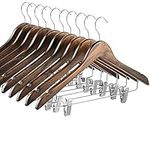 High-Grade Wooden Suit Hangers Skirt Hangers with Clips Smooth Solid Wood Pants Hangers with Durable Adjustable Metal Clips, 360° Swivel Hook, Shoulder Notches for Dress, Jackets, Blouse (Vintage Wood, 10 pack)