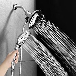 LiwCho Shower Head with Handheld Spray Combo, 2 in 1 Rainfall Shower Head with Handheld Combo High Pressure Shower Head, 9 Spray Modes/Settings Detachable Shower Head with 50 Inch Hose