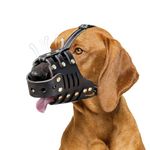 GTOHHAVEA Dog Muzzle,Anti-Escape Leather Basket Muzzle for Medium and Large Dogs,Prevents Biting,Barking and Chewing, Black,Soft and Durable (L)