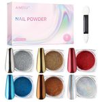 AIMEILI 6 Boxes Nail Art Manicure Powder Set, 1×0.5g Holographic Powder, 1×0.5g Chameleon Chrome Nail Powder, 4×0.5g Mirror Effect Nail Powder