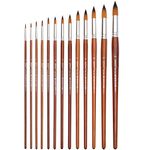 WORISON Long Handle Synthetic Round Pointed Tip Artist Paint Brushes - 13 Piece Set(Wood)