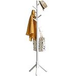 IBUYKE Wood Coat Rack Free Standing, Entryway Hall Tree Coat Tree, Coat Tree with 8 Hooks, for Home or Office Clothes, Scarves, Handbags, White RF-1194