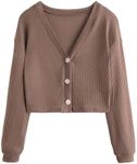 SweatyRocks Women's Long Sleeve Button Front V Neck Soft Knit Cardigan Sweaters Khaki Large