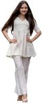 INDACORIFY Cotton Chikankari Work Short Kurta and Pant Set for Women and Girls Chikankari White Cord Set, White, Large