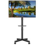 Mobile TV Stand on Wheels, Portable Tilt Rolling TV Trolley with Media Shelf for 23-60 Inch LED, LCD, OLED Flat & Curved, Max VESA 400x400mm, Holds up to 25kg, TV Stand on Casters