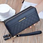 Phone Purses Women Wallets Big Female Purse Leather Retro Ladies Long Woman Wallets Card Clutch Double Zipper Dropship-Black