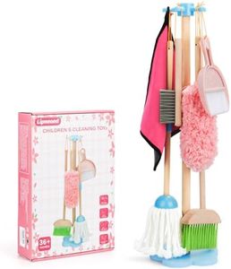 Kids Cleaning Set, Wooden Toddler Broom Set for Housekeeping, 7 Pieces Montessori Cleaning Toys with Kids Broom and Mop Set, Housework Pretend Play Toy Gift for Boys Girls Ages 3+