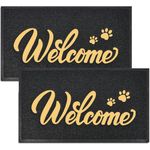 T.HENV Door Mat Welcome, 2 Pack 32"x20" Outdoor/Indoor Heavy Duty Non Slip Doormat for Front Door Entance, Outside Door Mats for Home Entry Floor, Easy to Clean, Waterpoof Doormats, Black-Gold