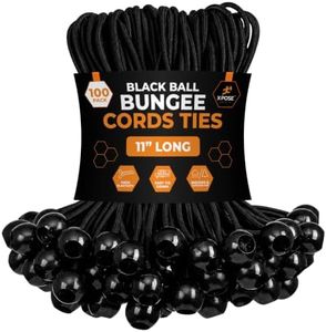 Xpose Safety Bungee Ball Cords 11" 100 Pack Heavy Duty Black Stretch Rope with Ball Ties for Canopies, Tarps, Walls, Cable Organization