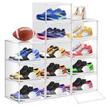 12 Pack Clear Stackable Plastic Shoe Storage Box with Magnetic Acrylic Door Size 12.5 Sneaker Display Case Shoe Storage Organizer for Closet, Easy Assembly