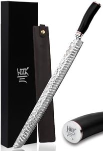 YOUSUNLONG Sakimaru Knife 15 inch(380mm) Ultimate Japanese Damascus Steel Fillet Knives Suitable for cutting tuna and salmon-Natural Ebony Handle With Leather Sheath