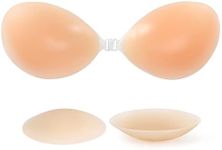 RELIRELIA Sticky Bra, Self Adhesive Bra, Invisible Strapless Reusable Silicone Bra, Sticky Push Up Backless Bras for Women, Nude, 30-40D