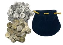 The Grinning Gargoyle DnD Metal Coins - Silver and Gold Coin Set - Fantasy Elementals 100 Coins for Board Games, Tokens, Cosplay - Realistic Fake Money Props Treasure with Coin Pouch (100 x 22mm)