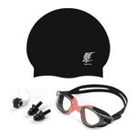 Lifelong Silicone Swimming Combo Kit | Waterproof Swim Cap with Earplugs & Nose Clip | Anti-Fog Swim Goggles | Comfortable Fit Swimming Accessories (Black)
